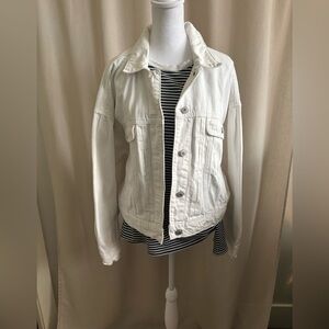 American Eagle White Oversized Denim Jacket | Size L
